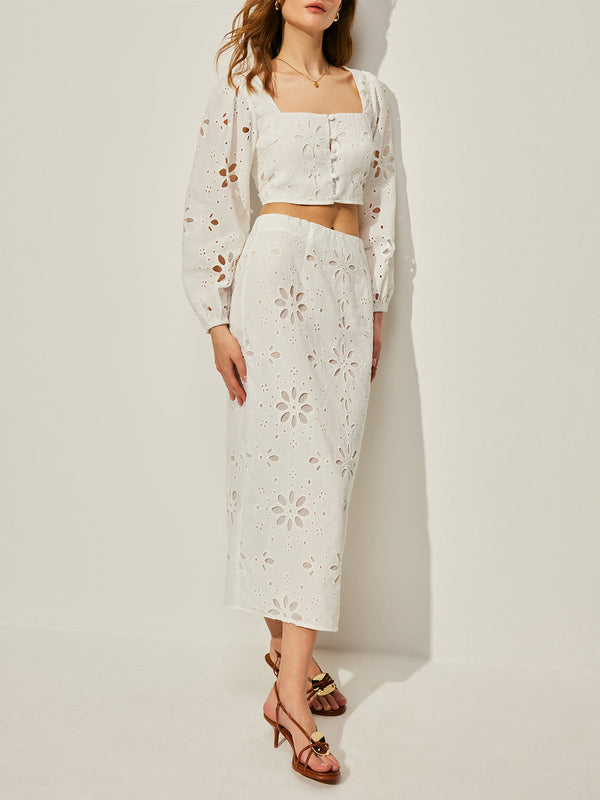 Pamuklu Hollow Çiçekli Etek Takımı 
