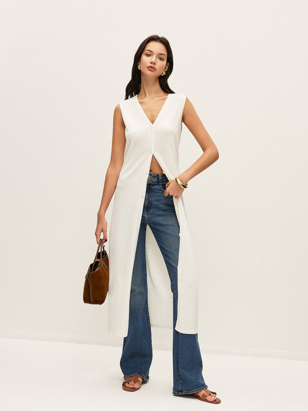 Buttoned V-Neck Cardigan Dress