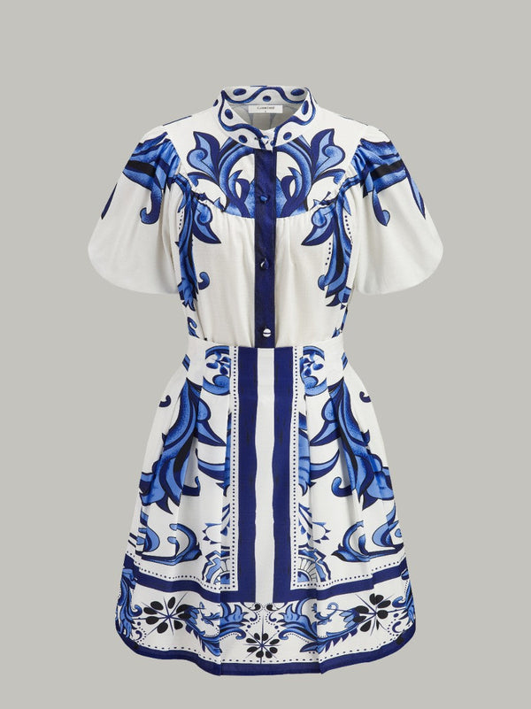 Cepli Çiçek Desenli Puf Kollu Etek Takımı 