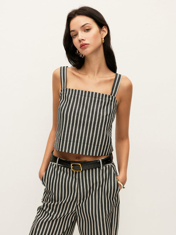 Square-Neck Pinstripe Sleeveless Top