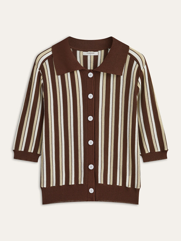 Striped Button-Down Knit Top