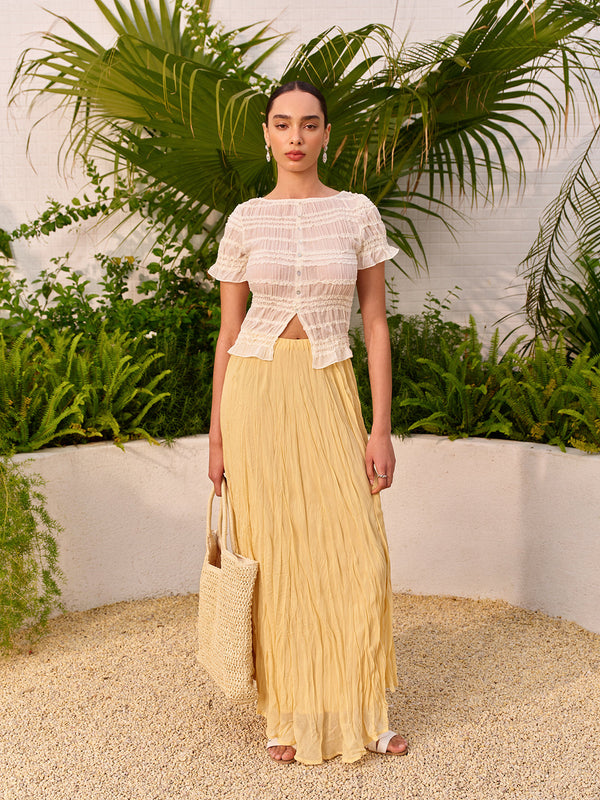 Yüksek Bel Asimetrik Etek Ucu Buruşuk Etek 