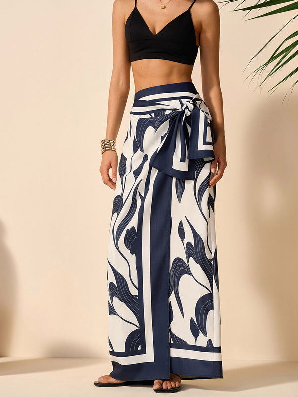 Çiçek Desenli Bağcıklı Etek 