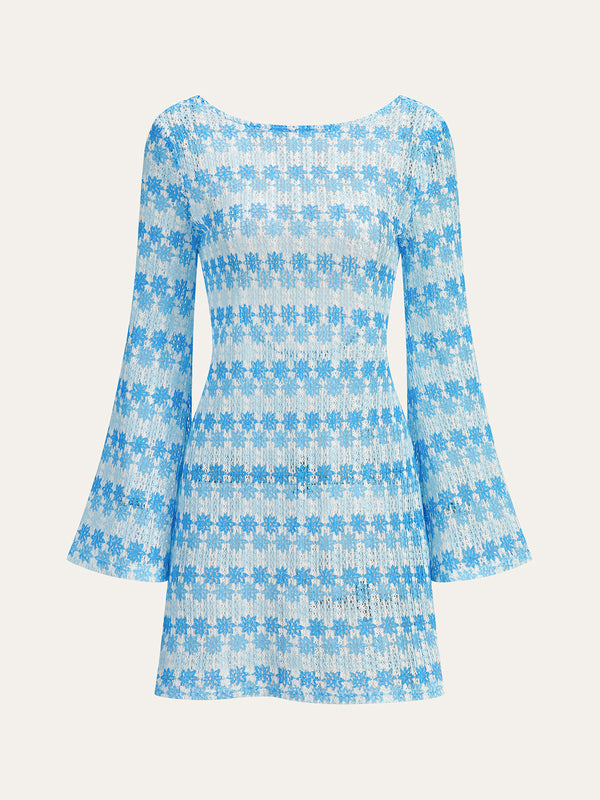 Yarı Şeffaf Sırtı Açık Tığ İşi Elbise, Geniş Kollu 