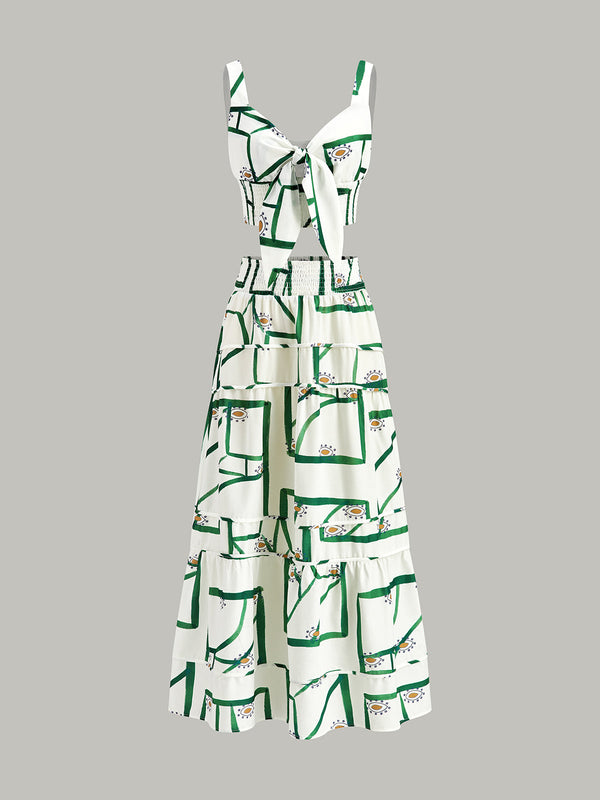 Önden Bağlamalı Askılı Üst ve Katmanlı Etek Takımı