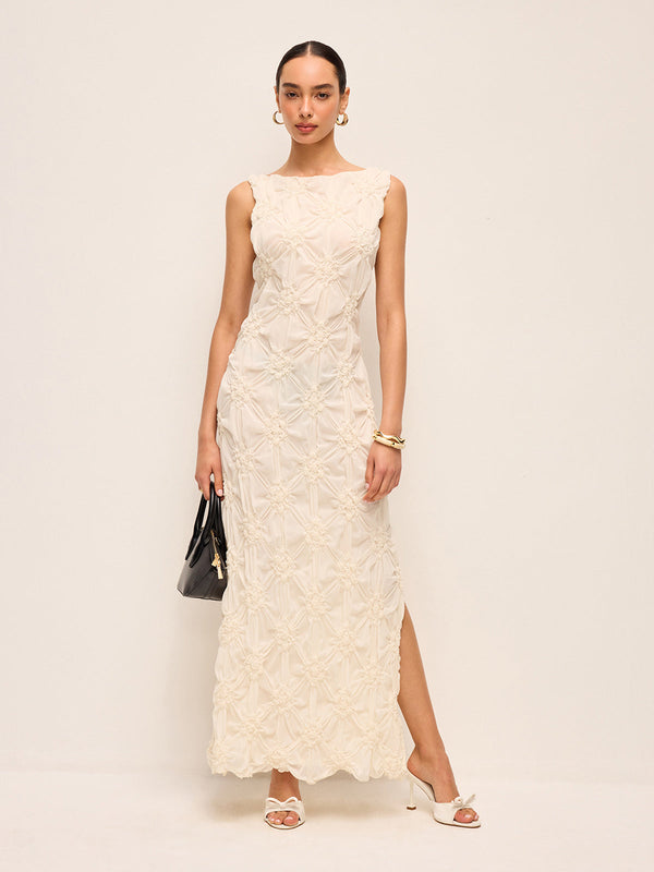 Elegant Embroidered Slit Maxi Dress