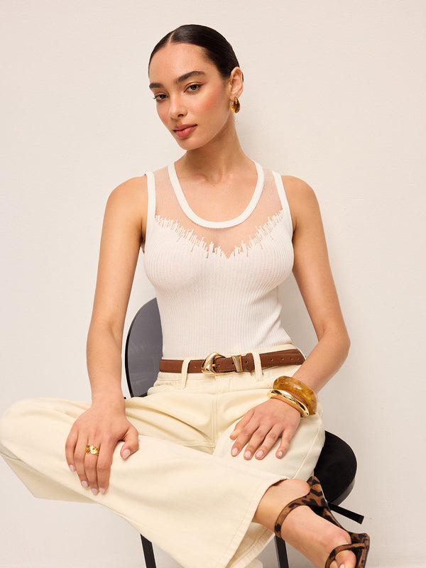 Sheer Mesh Detail Knit Top