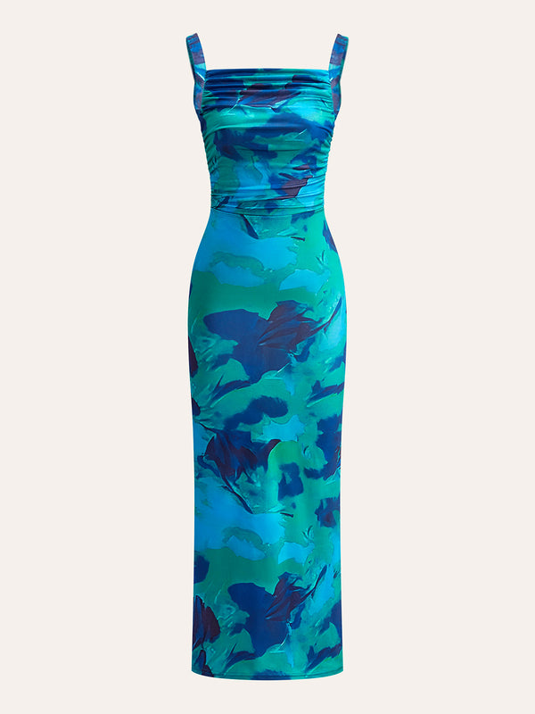 Çapraz Bağlamalı Baskılı Elbise 