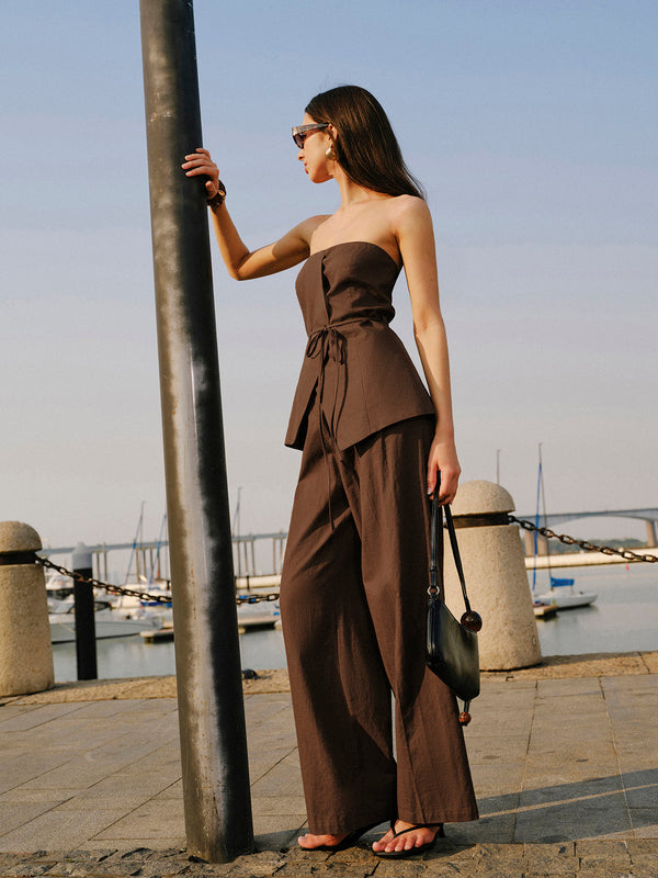 Pamuklu ve Keten Orta Bel Pantolon 