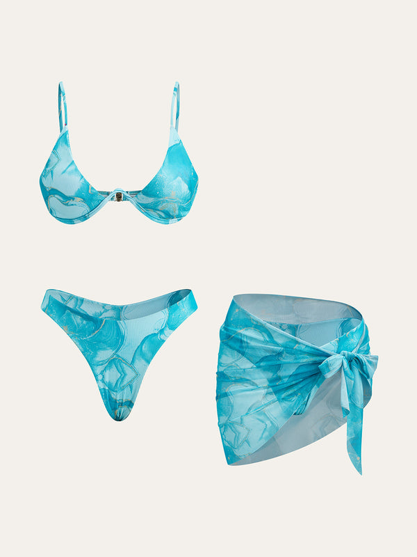 Mermer Desenli Bikini Takımı ve Etekli 