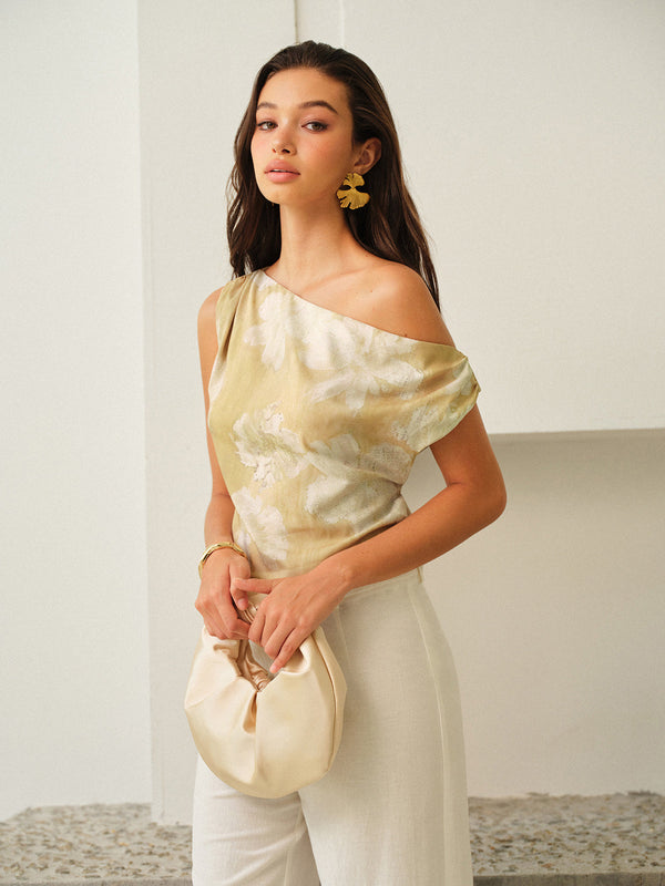 Tek Omuzlu Çiçek Desenli Üst 