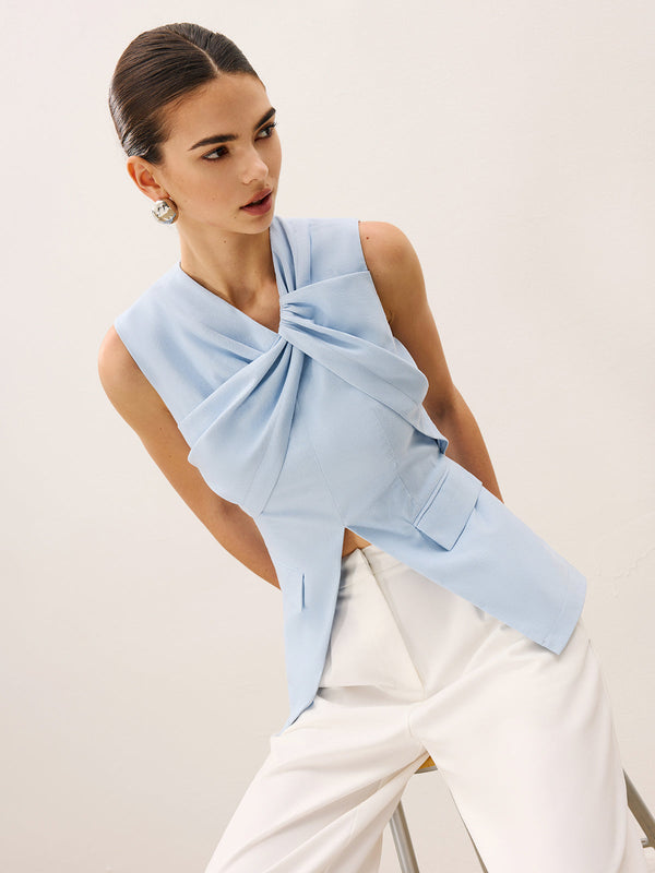 Keten ve Pamuklu Pileli Kolsuz Yelek 