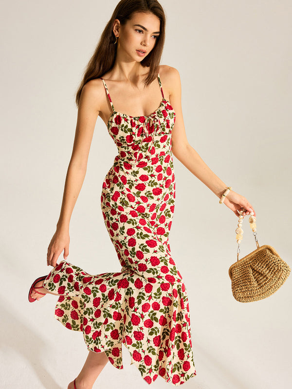 Floral Print Ruffle Hem Maxi Dress
