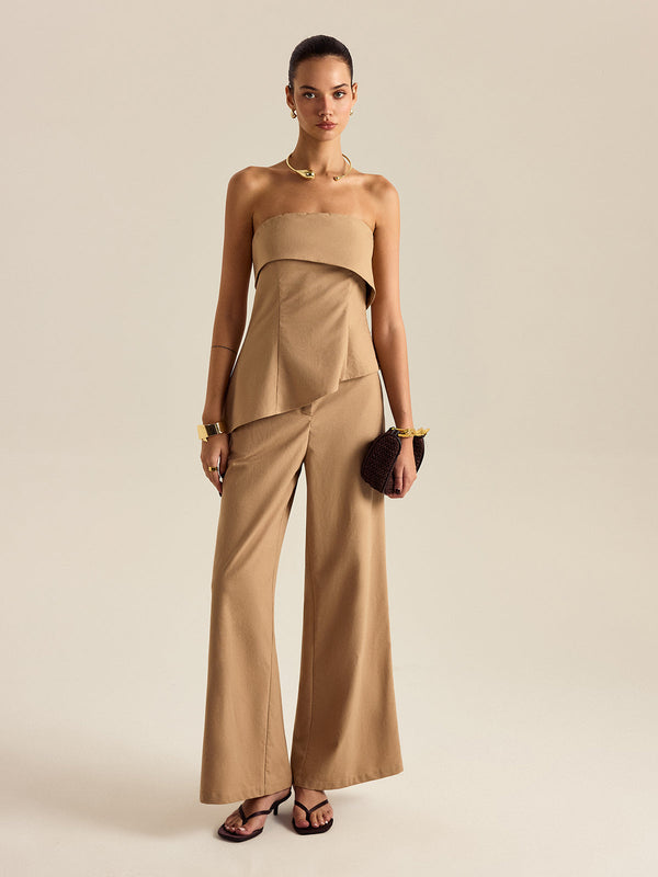 Asimetrik Straplez Pantolon Takımı 