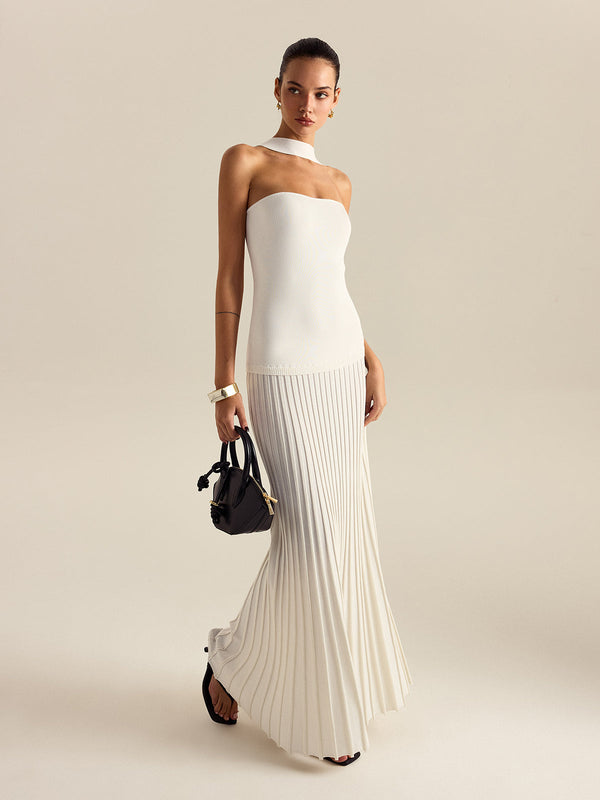 Halterneck Pleated Maxi Dress
