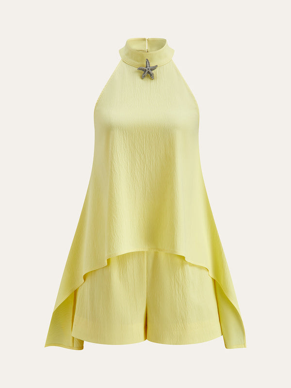 Halter Yaka Asimetrik Paça Şort Takımı 