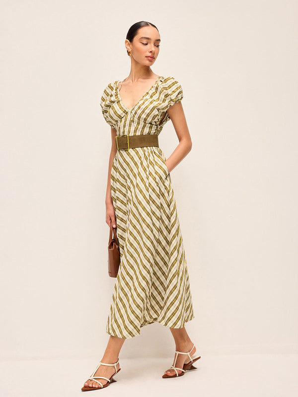 Sweetheart Neck Puff Sleeve Plaid Dress Without Belt