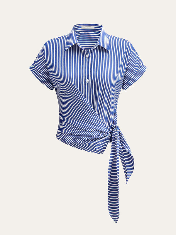 Çizgili Asimetrik Drapeli Bluz 