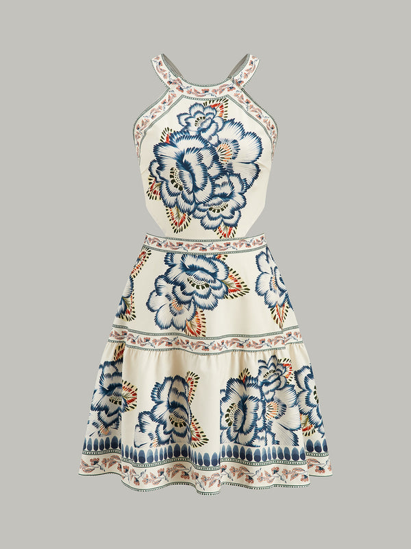 Çiçek Desenli Sırtı Açık Elbise 