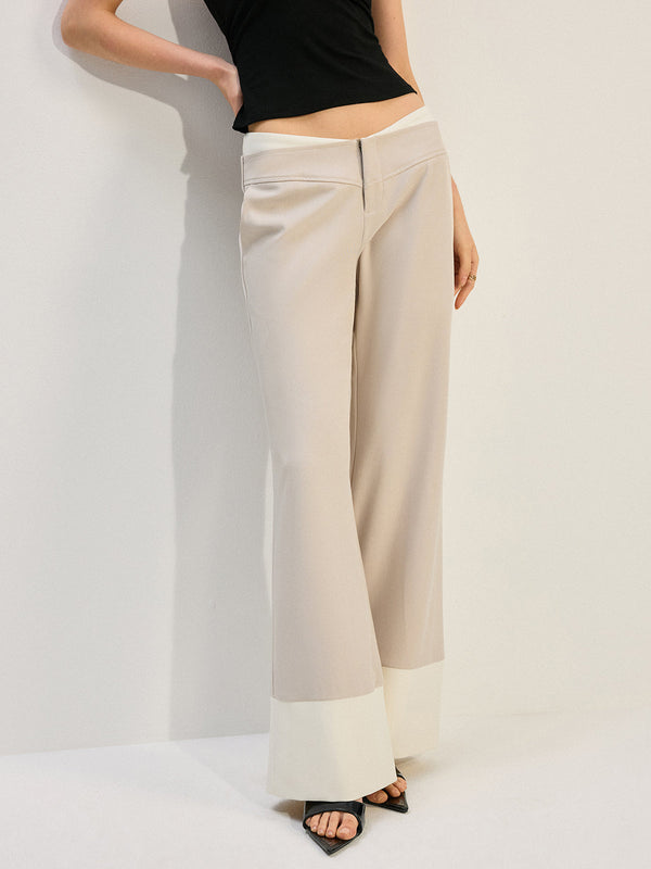 Wide-Leg Low-Waist Pants with Colorblock Hem