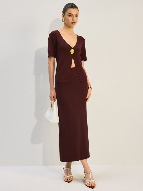 Metal Dekor V Yaka Örgü Koordinat Seti 