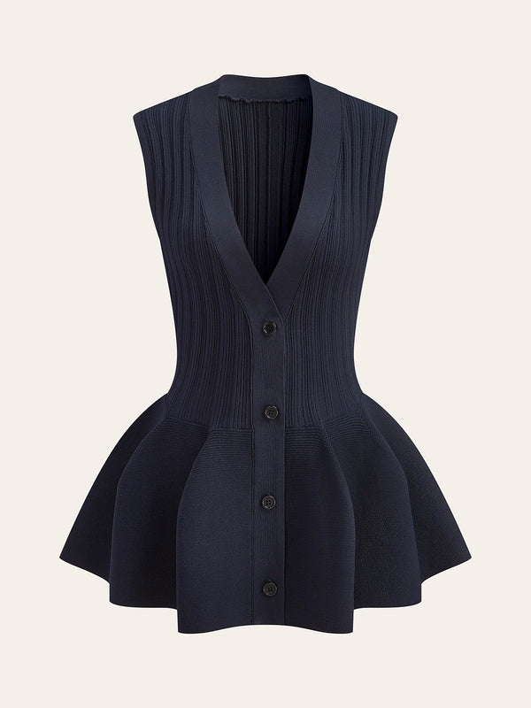 Structured Peplum Button-Up Knit Vest