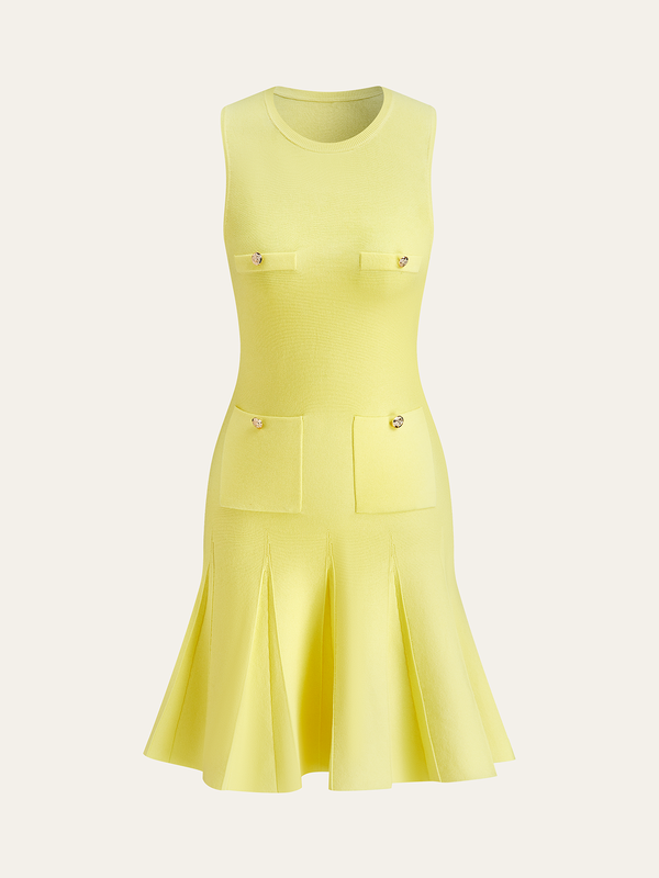 Cep Detaylı Kolsuz Örgü Elbise 