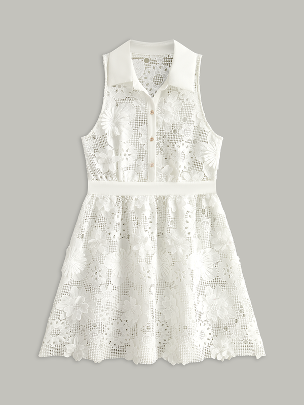 Yarı Şeffaf 3D Çiçekli Mini Elbise 