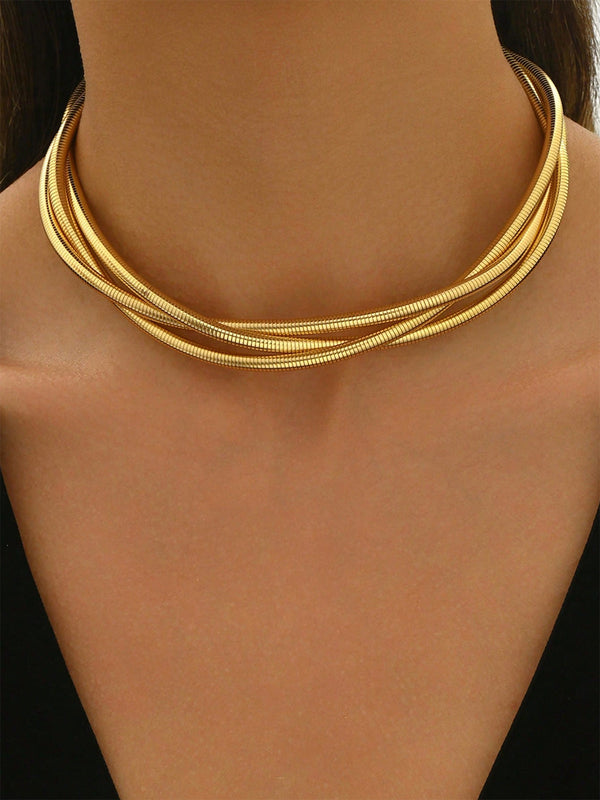 Triple-Layered Gold-Tone Choker Necklace