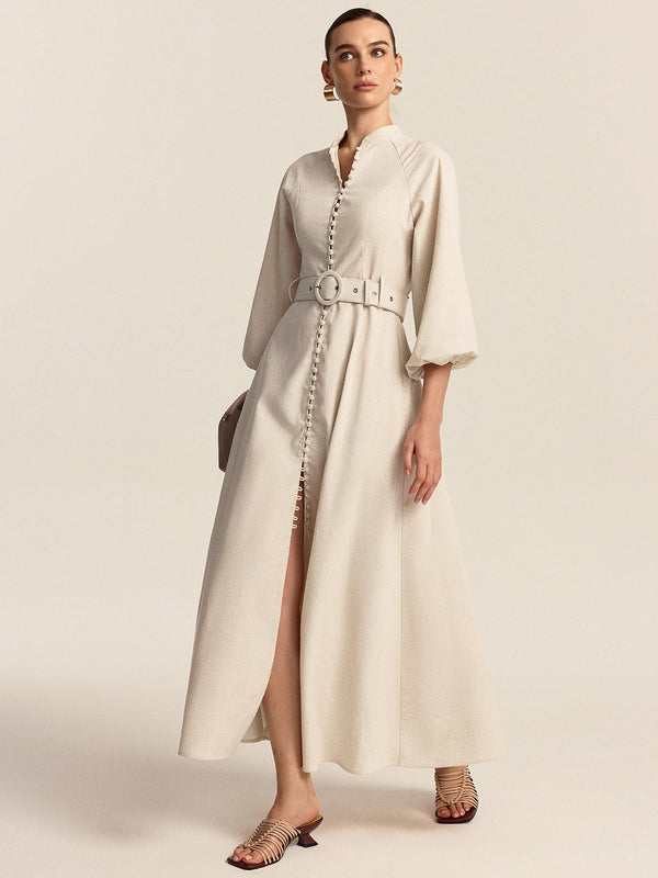 Belted Button Front Maxi Dress