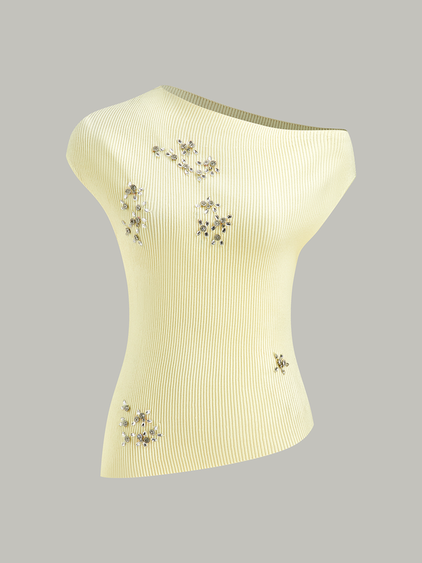 Kristal Süslemeli Omuz Açık Örgü Üst 