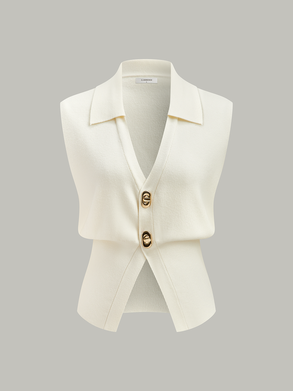 Metal Düğmeli Örgü Yelek 