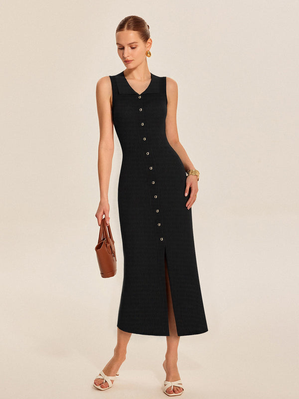 Ribana Örgü Düğmeli Midi Elbise 