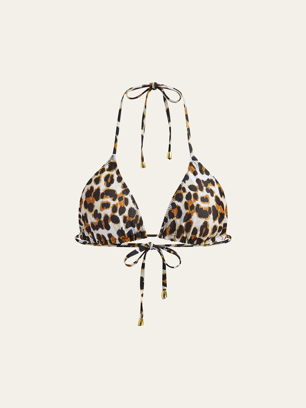 Leopard Print Triangle Bikini Top with Tie-Back
