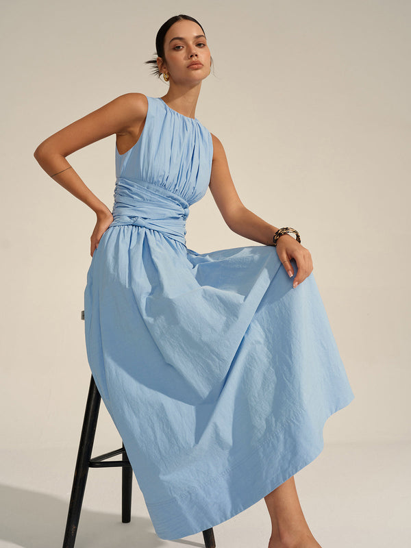 Büzgülü Bel Uzun Elbise 