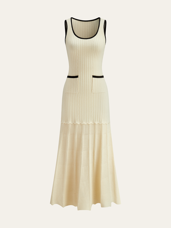 Cepli Kontrast Kesimli Örgü Midi Elbise 