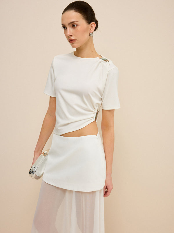 Asymmetrical Buckle Detail Cut-Out Top