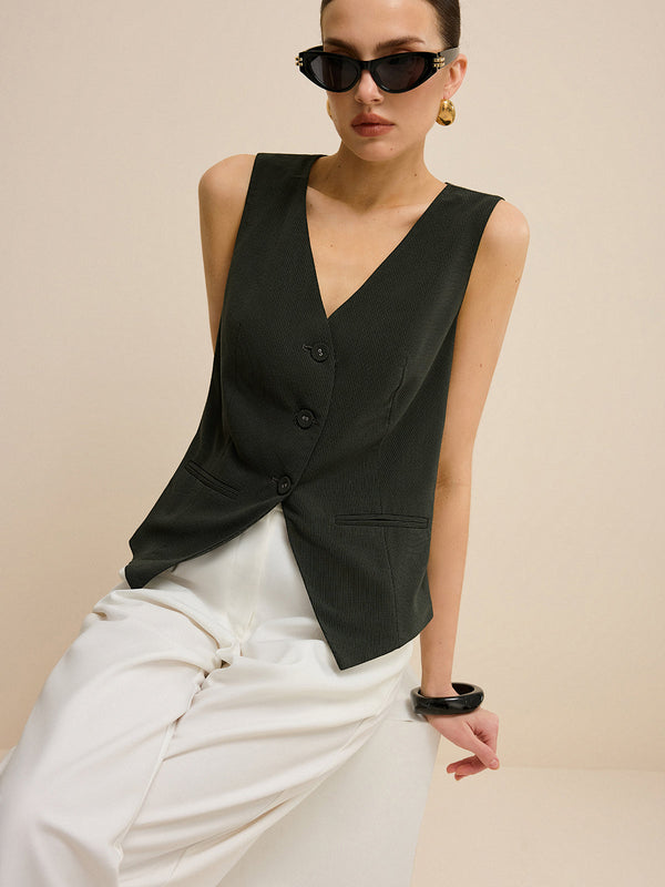 Çizgili V Yaka Yelek 