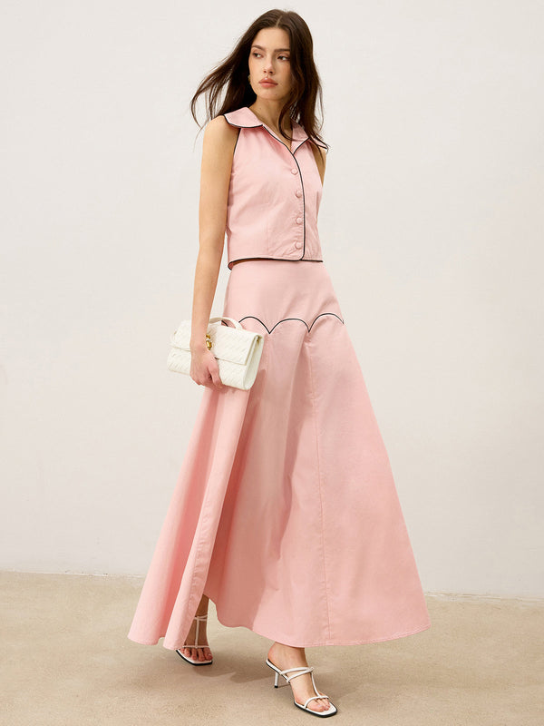 Contrast-Trim Maxi Skirt Set