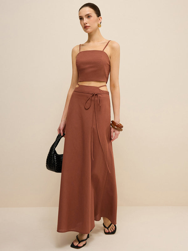 Kesik Bel Bağcıklı Etek Takımı 