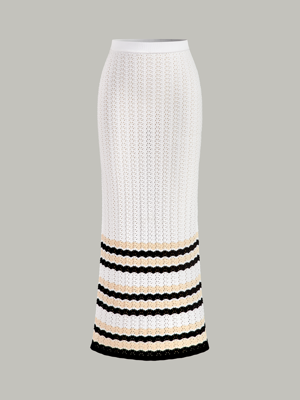Çizgili Etek Ucu Örme Uzun Etek 
