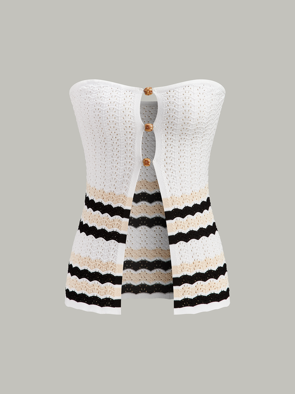 Striped Hem Strapless Knit Top