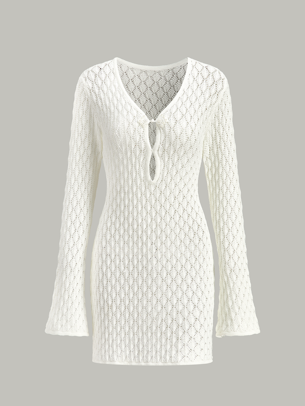 Kesik Detaylı Şeffaf Örgü Kazak Elbise 