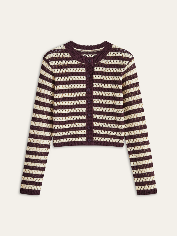 Striped Crochet Knit Cardigan