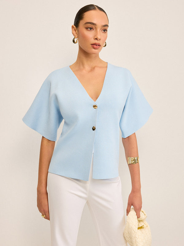 V Yaka Düğmeli Örgü Hırka 