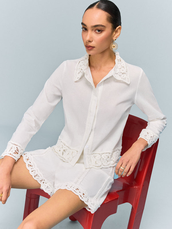Crochet-Trimmed Shirt