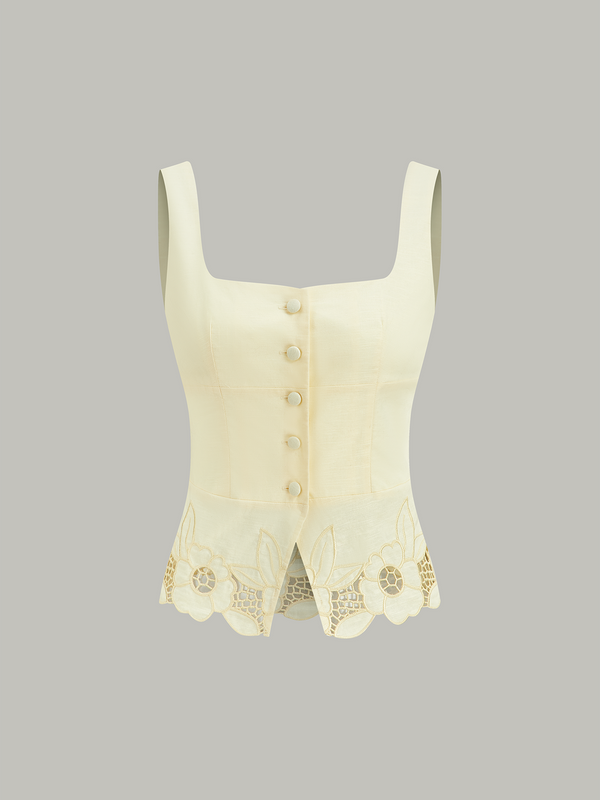 Keten ve Pamuklu İşlemeli Atlet 