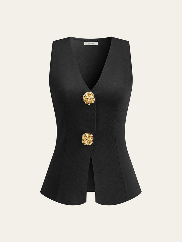 Metal Dekor Kolsuz V Yaka Yelek 