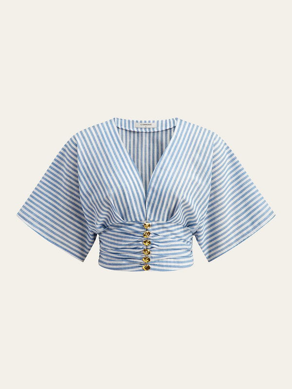 Striped Ruched Metal Decor Blouse