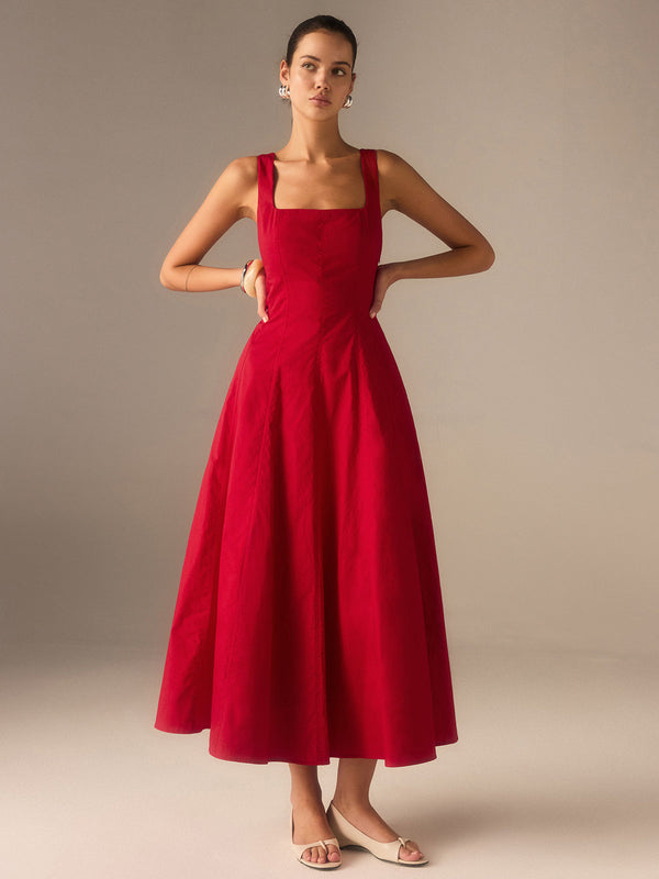 Cotton Maxi Dress with Lace-Up Back